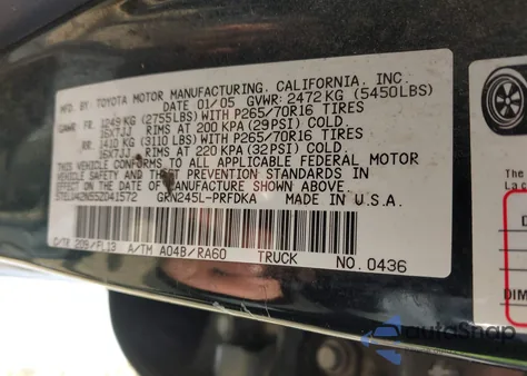 2005 Toyota Tacoma Base V6 z USA, uszkodzony, nr VIN 5TELU42N55Z041572